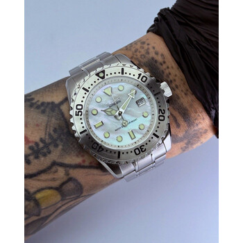 Custom Seiko Mod •  Premium White MOP GS Steel Diver • 44mm